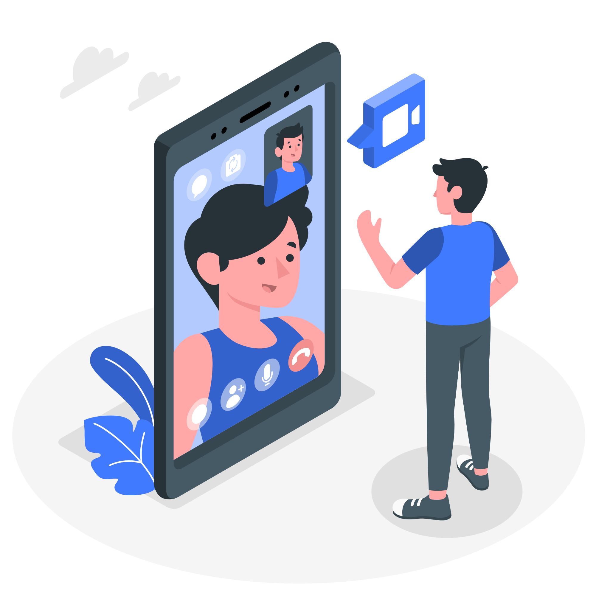 Person video calling on smartphone svg.