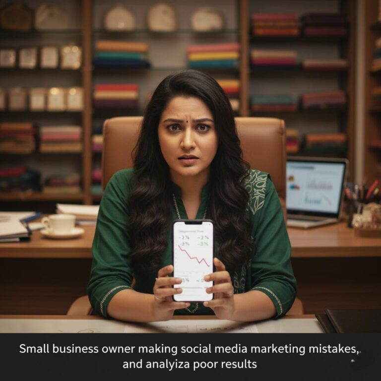Common social media marketing mistakes small businesses should avoid, warning icons with social media symbols